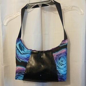 New Canvas Vinyl Top handle Shoulder Bag Purse Ombre Roses Crescent Baguette